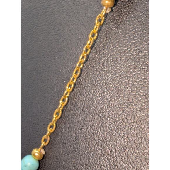 Dyed Howlite Sapphire Glass Gold Tone Bezel Set Tassel Slip Over 28" Necklace - Picture 7 of 9
